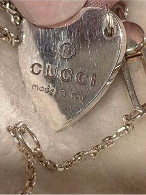Gucci Sterling Silver Heart Necklace 925 Adjustable 18” Made in Italy Designer